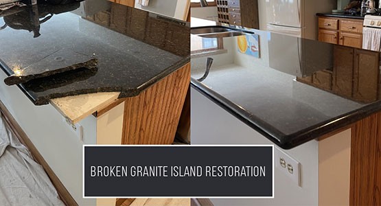 Broken granite island restoration